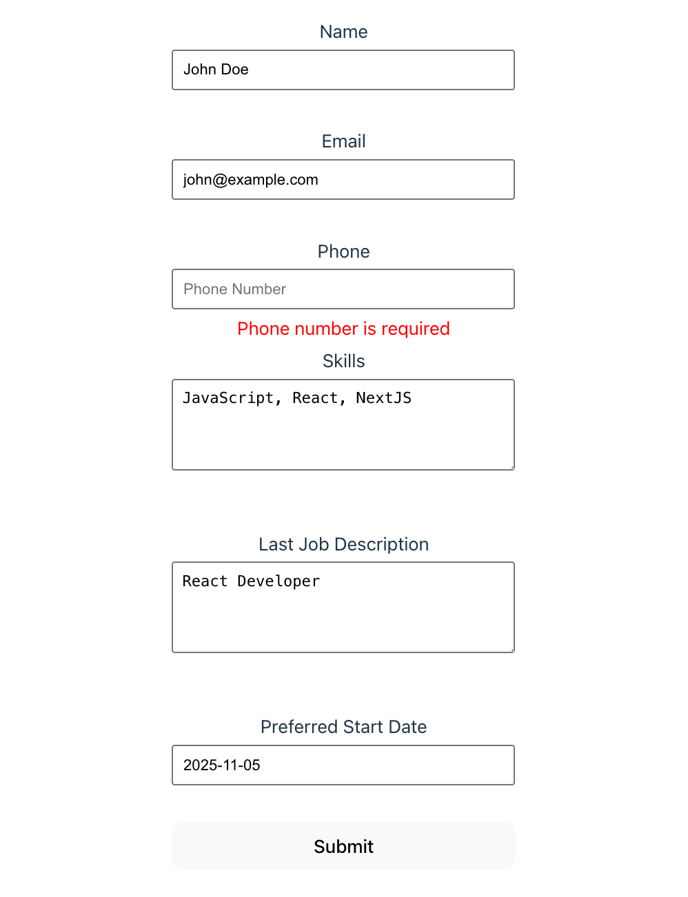 Backend validation error