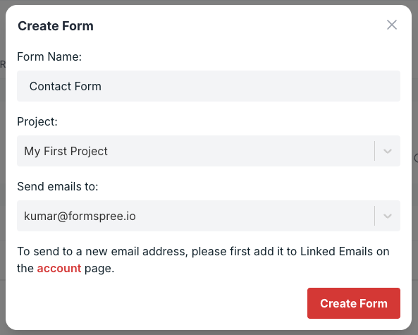 Create form dialog